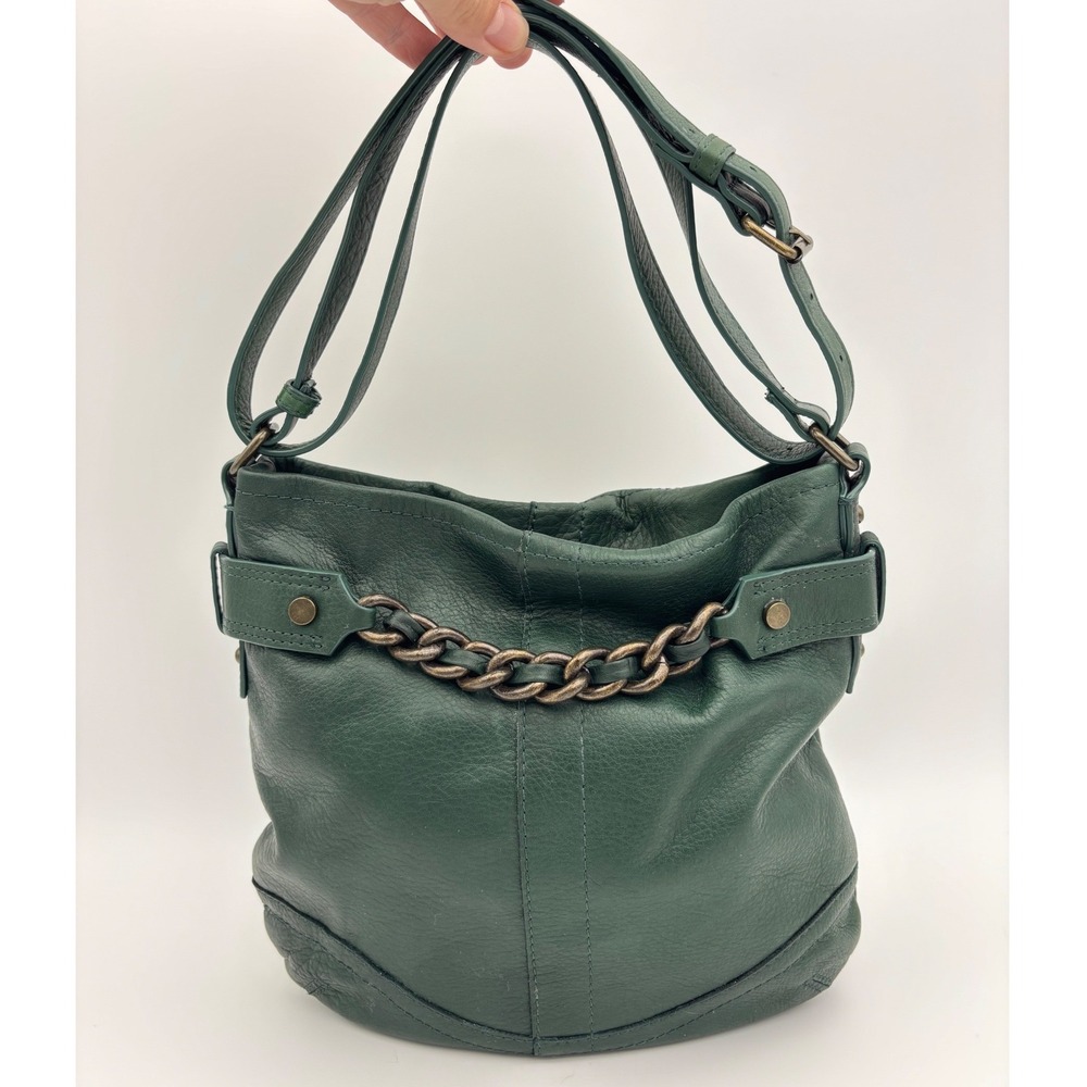 AMERICAN LEATHER CO. Leather Bucket Bag Elton Handbag Hobo Crossbody Green